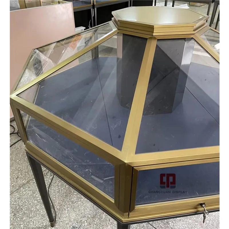 Custom.High-Grade Two-Color Stainless Steel Jewelry Showcase Custom Jewelry Luxury Store Glass Display Cabinet Manufacturers