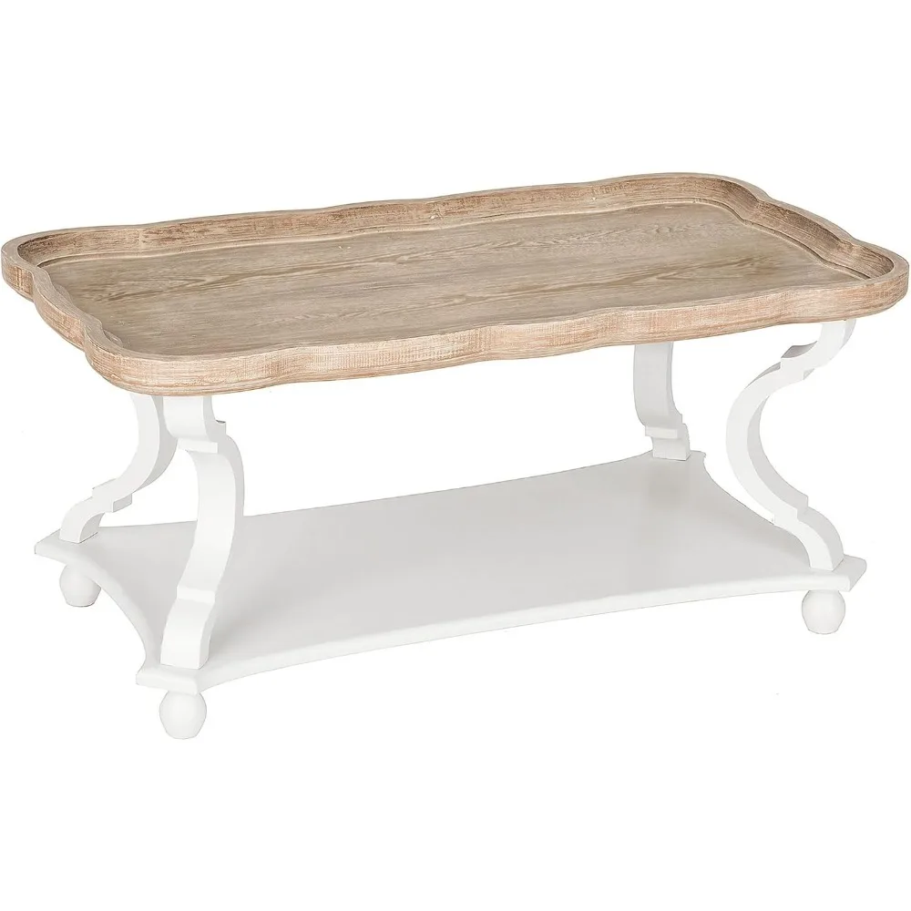 

Rustic Farmhouse Cottagecore Coffee Table, Natural Tray Top Sofa Table for Family, Dinning or Living Room, Small Spaces,