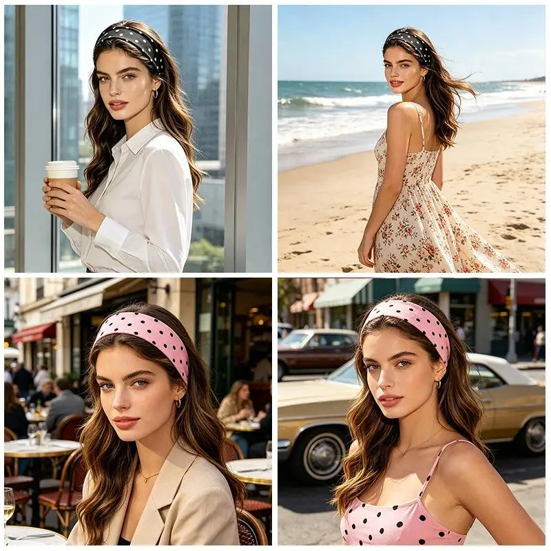 Polka Dot Stretchy Headbands 5/8Pcs Sweat Absorbent Fashion Sports Headwear for Fitness Dancing Makeup