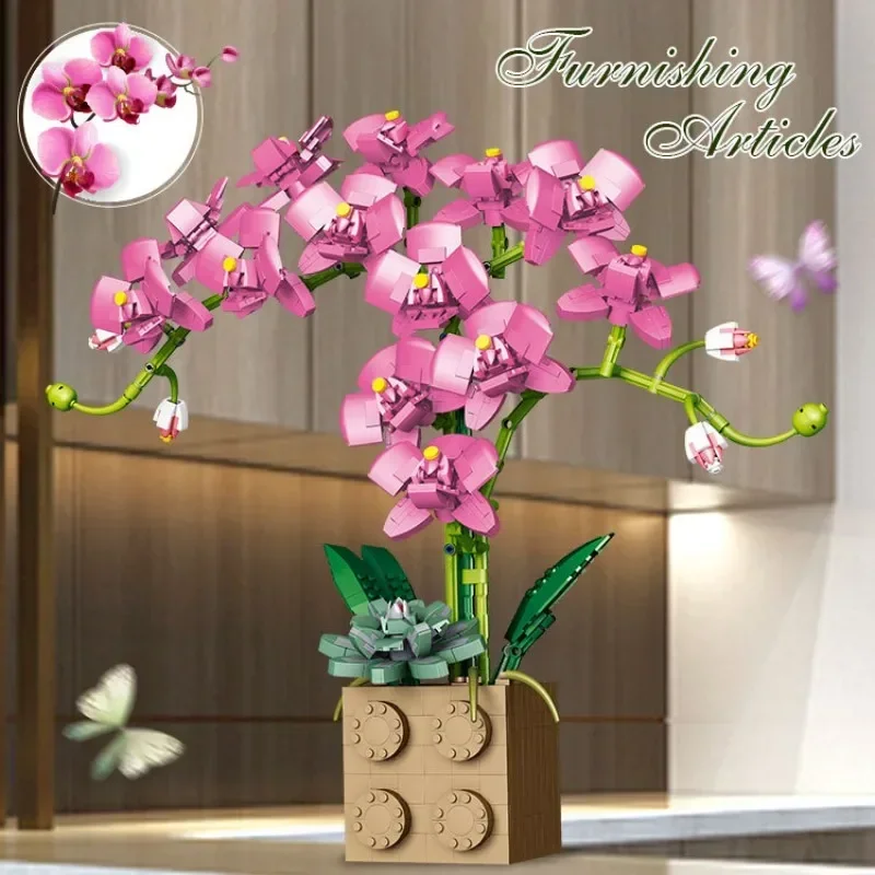 1369pcs Girls Assemble Potted Chinese Style Flowers Suit Bouquet Building Block Toys Bloemen Fleur Kwiaty Flower