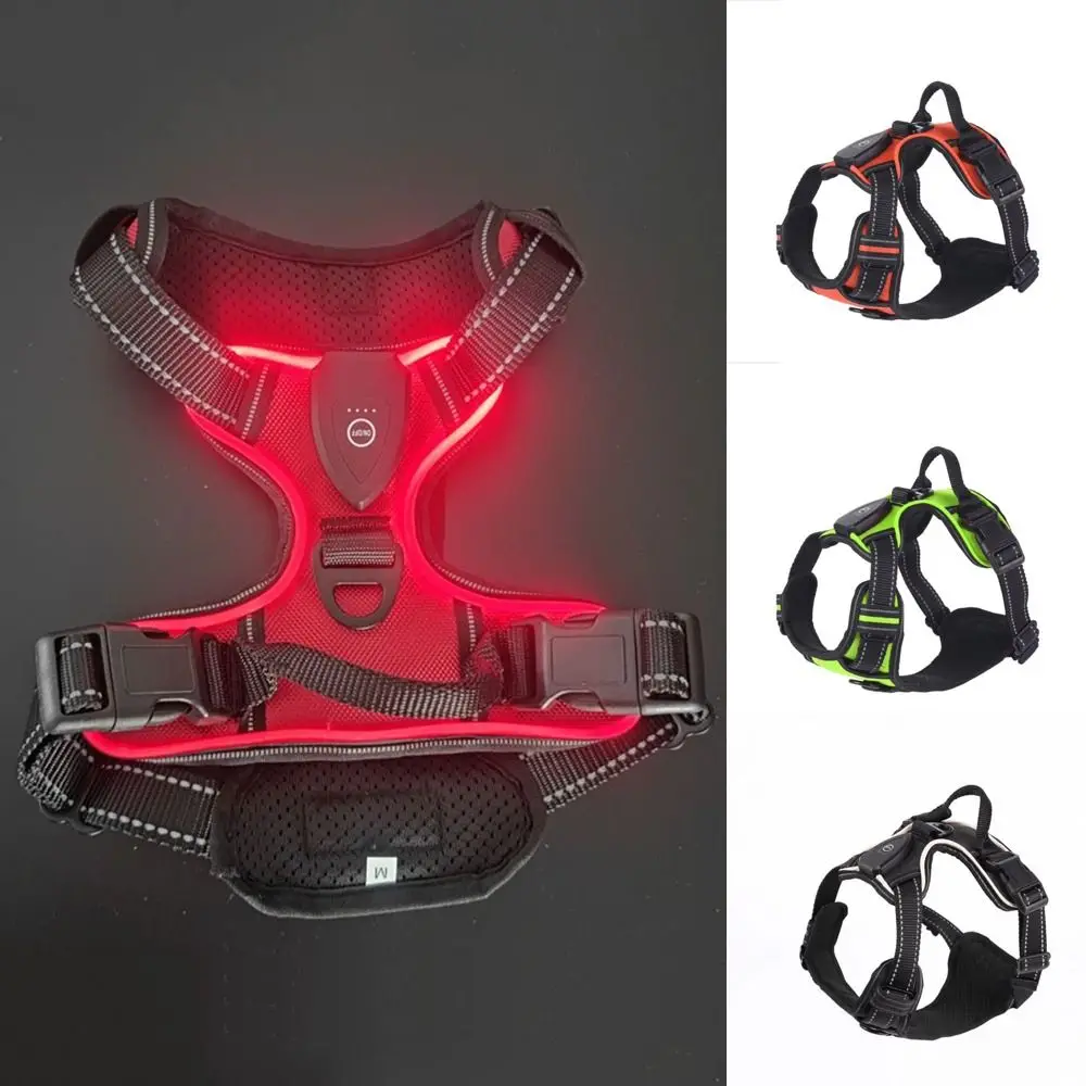 Practical Light Up LED Dog Harness Rechargeable Flashing Luminous Pet Chest Strap Soft Padded Collar Dog Glow Vest Cats Pet