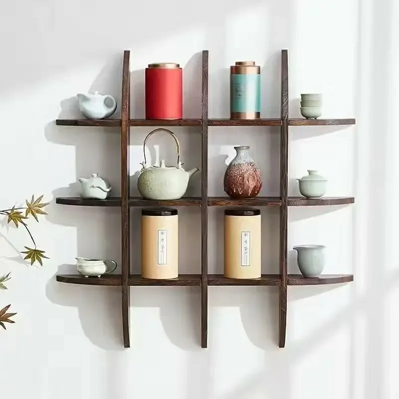 

Vintage Japanese Style Small Grid Solid Wood Storage Rack Hanging Wall Storing Storing Cabinets Wall Cabinet Living Room Shelf