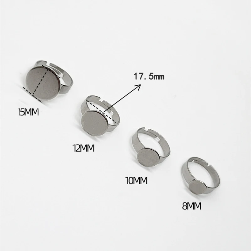10Pcs Stainless Steel Adjustable Ring Blank With Round 8mm Pad Ring Base Bezel Settings For Diy Jewelry Making Gluing Cabochons