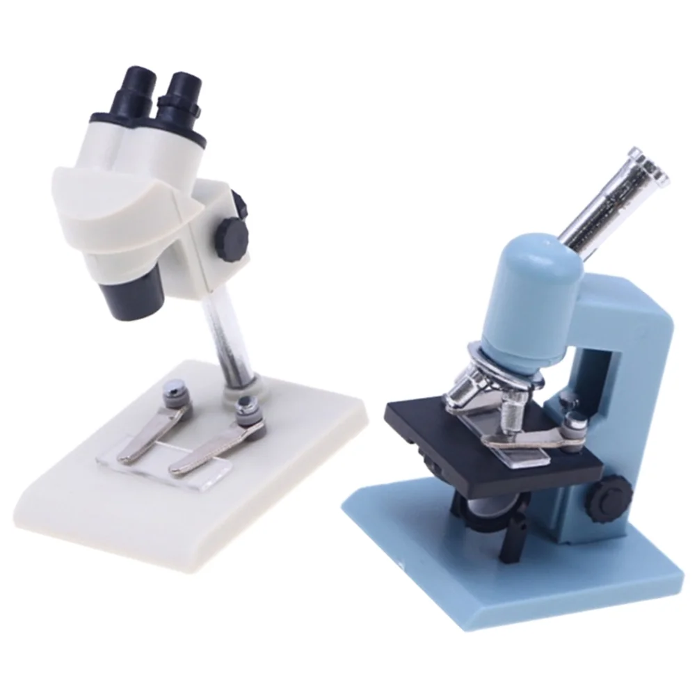 

2 Pcs Dollhouse Microscope Kids Toys Plastic Miniature Accessories Stuff Child Childrens