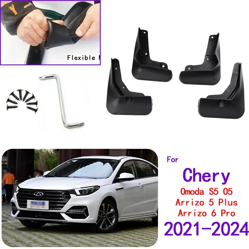 4PCS Front Rear Mudflap Mud Flaps Replacement Splash Protector Fender For Chery Omoda S5 O5 Arrizo 5 Plus Arrizo 6 pro 2021-2024