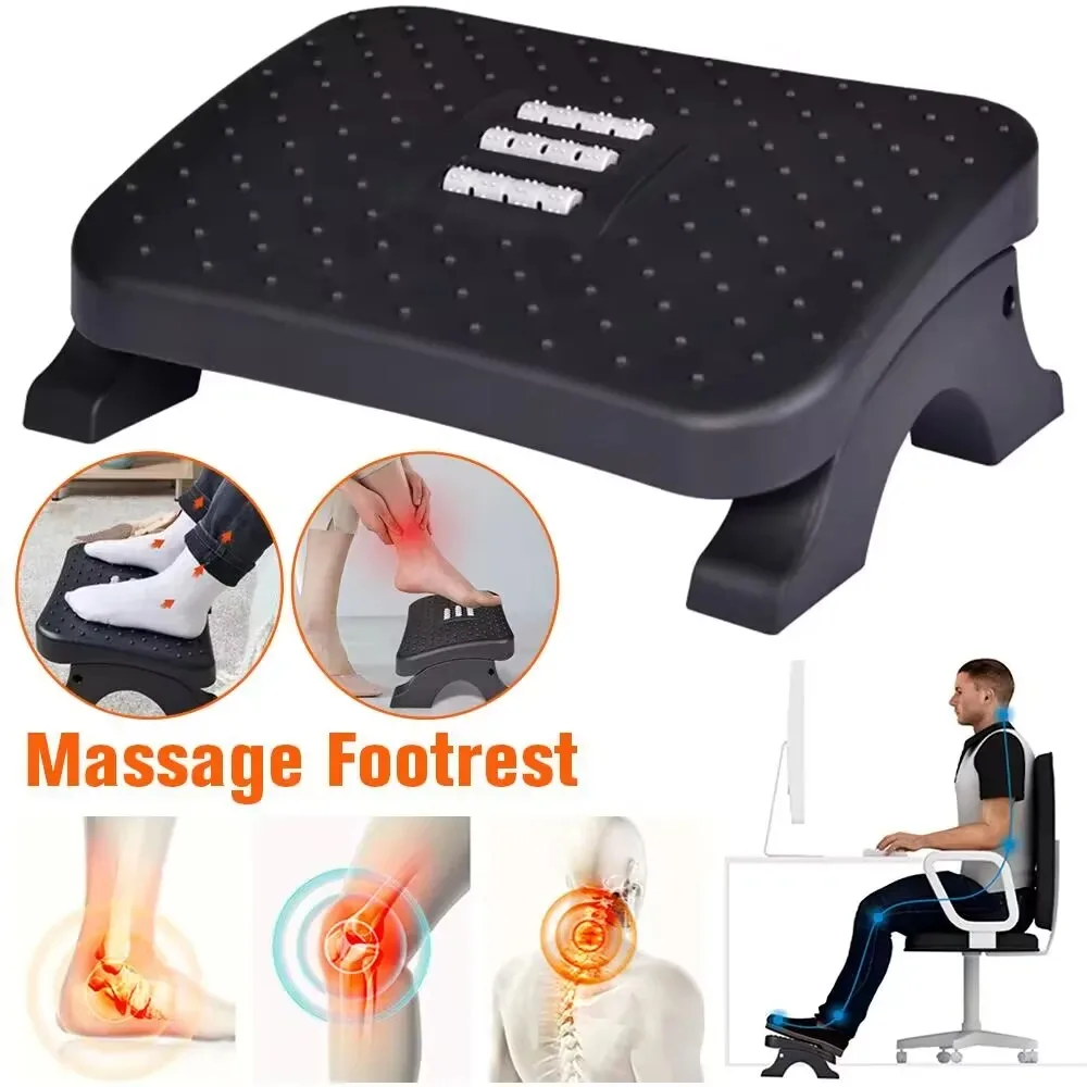 Ergonomic Under Desk Footrest Massage Rollers Leg Rest Pain Relief Non-slip Foot Stool Home Office Work Study Posture Correction