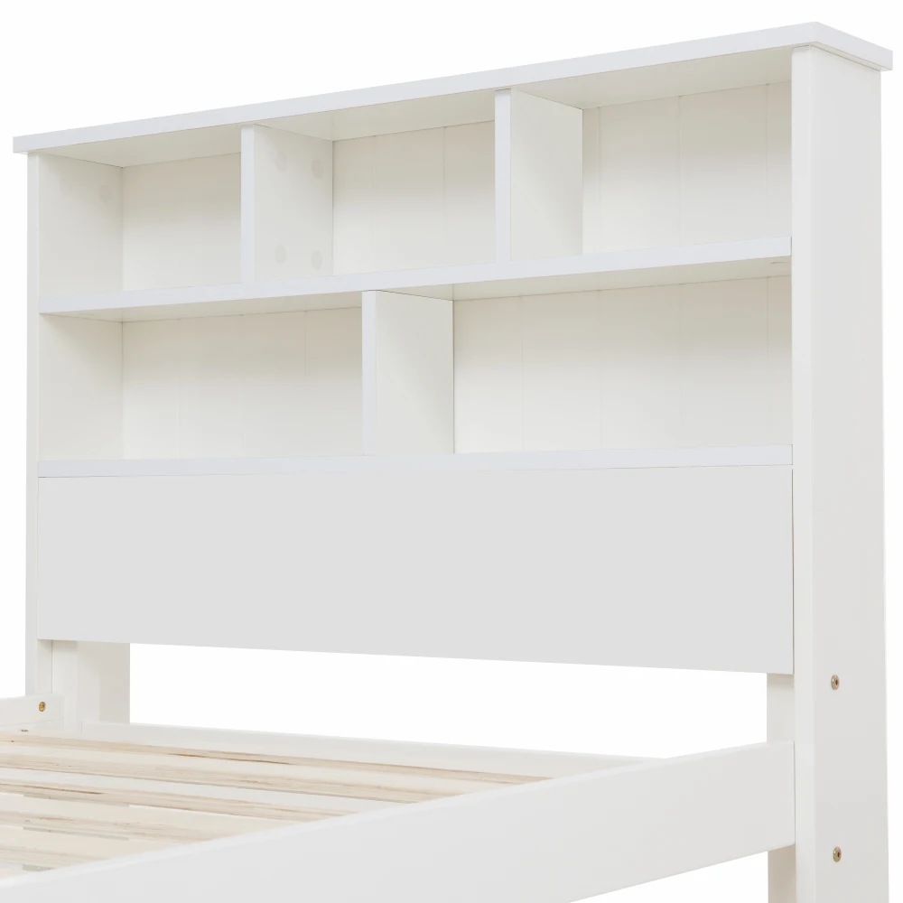 PINGGO Einzelbett aus Massivholz, 90 x 200 cm, weiß, mit Schubladen, Gitter-Bücherregal für Kinder, Jugendliche, Erwachsene, ohne Matratze – Detail 10