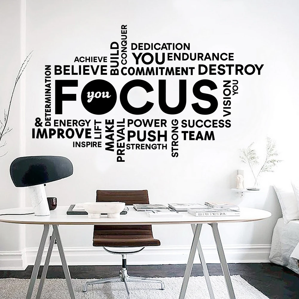 Office Focus Gym Wall Sticker Teamwork Workout Inspirational Motivational Quote Wall Decal Fitness Vinyl Home Decor