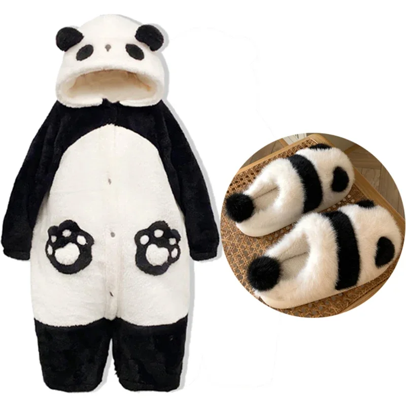 Winter Unisex The Panda Robes Cute Warm Home Wear Onesies Kigurumi Cosplay Pajamas Adult Pyjamas Animal Sleepwear Jumpsuit Anime