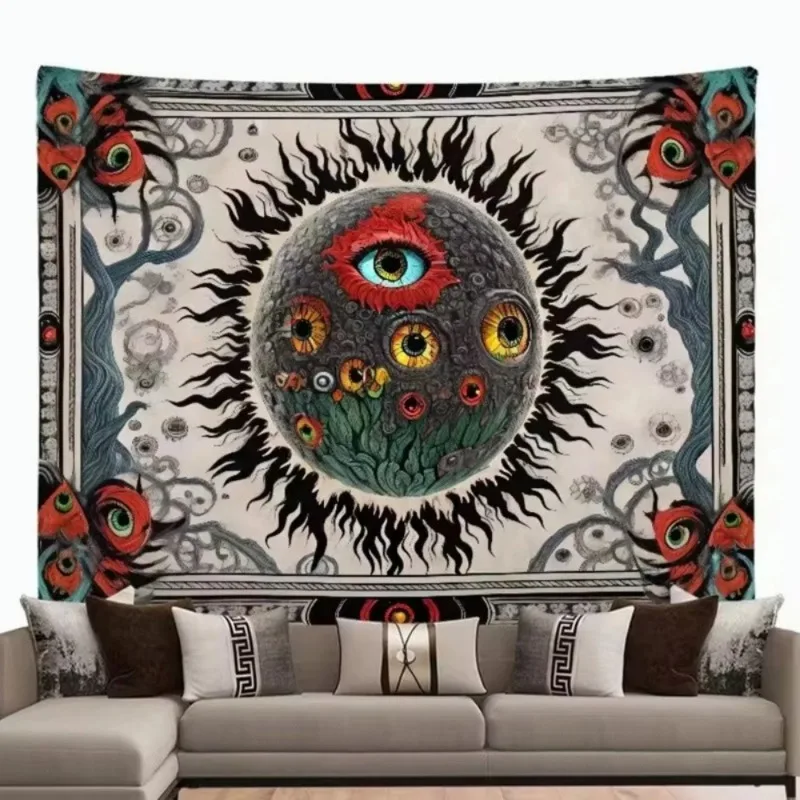 1pc A Large Fantasy Mandala Flower AndPlant Tapestry Adorned with Eerie EyesAnd a Background cloth Burning In TheSun