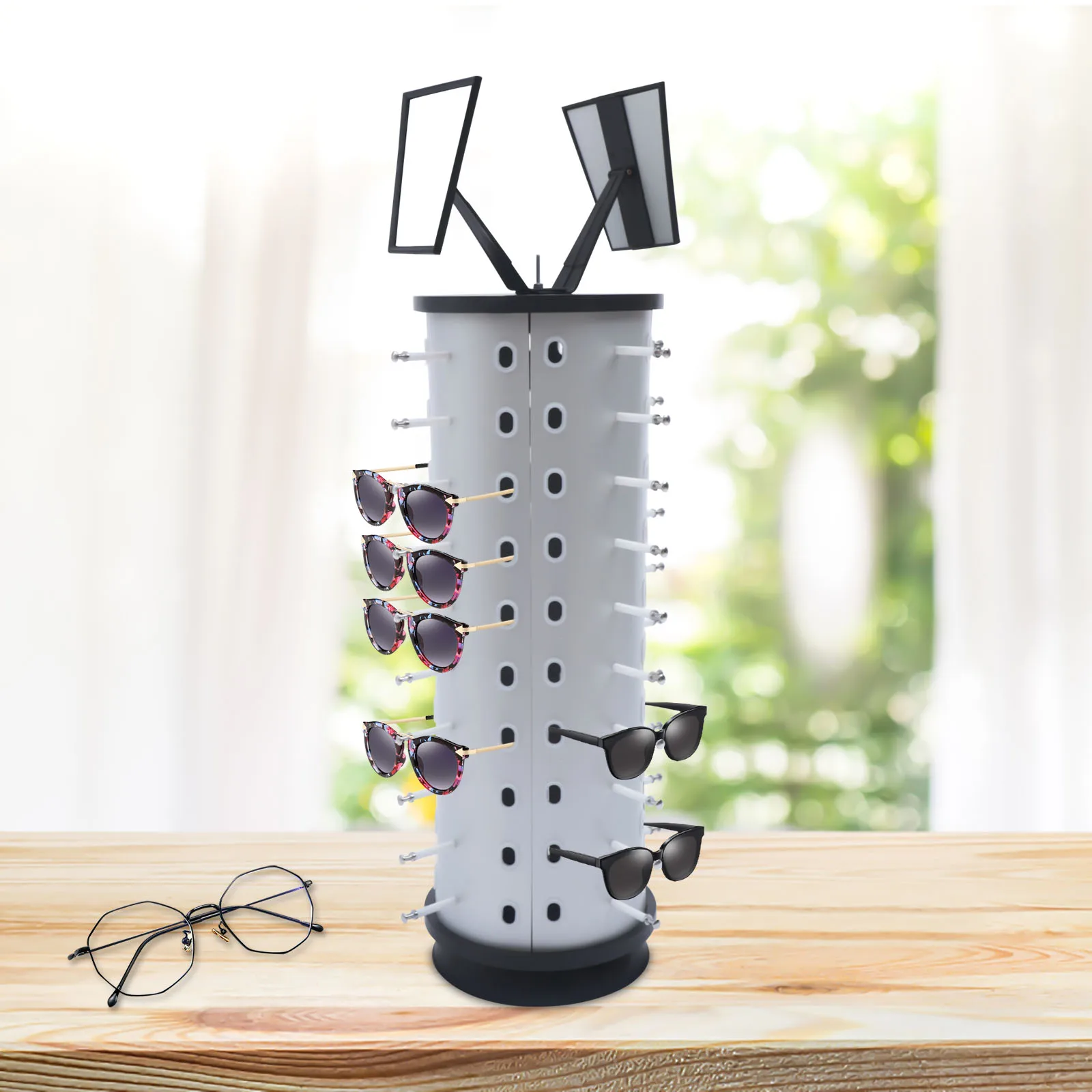 

40 Pairs Glasses Sunglass Display Stand Holder Retail 360° Rotating Sunglasses Display Rack with Mirror Sunglass Carousel Racks