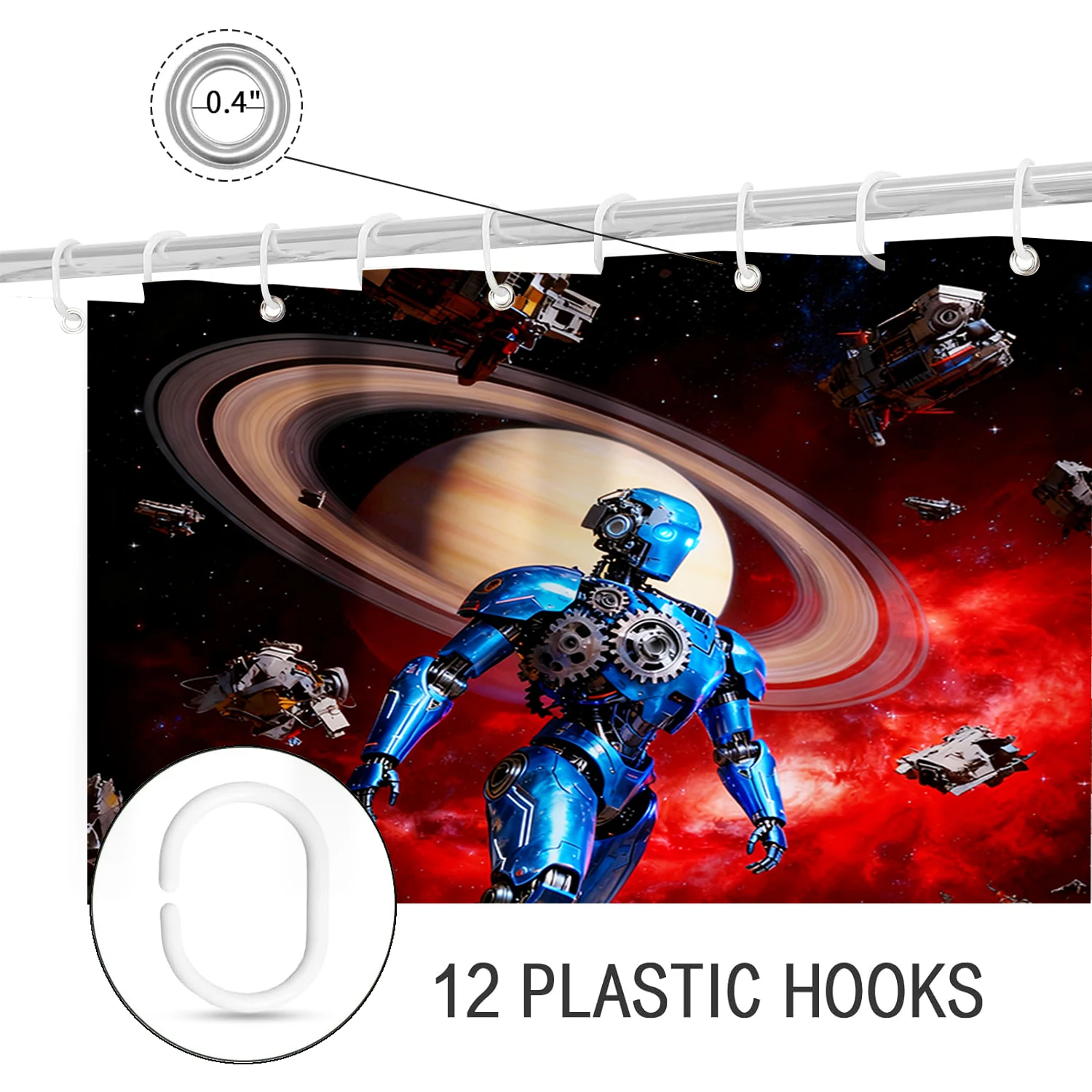 Rideau de bain motif Robot ciel, rideau de douche imperméable avec 12 crochets, décoration de maison pour poissons, livraison gratuite