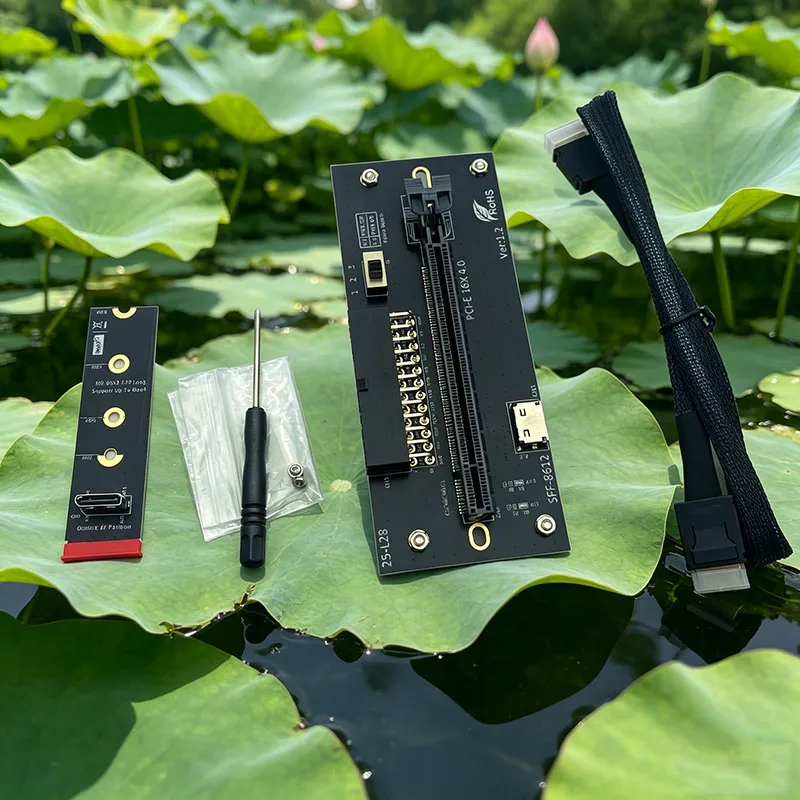 M.2 to PCIE 4.0 X16 Riser Card + Oculink SFF-8612/8611 Cable 32G/bps For NVME M-Key Interface 2242 2260 2280 PWR ATX 24PIN Power