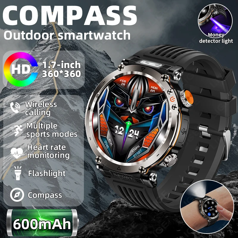

5ATM Smart Watch Bluetooth Call Men Outdoor Sports Fitness Compass Heart Rate Health Monitoring 600mAh Large Battery Smartwatch