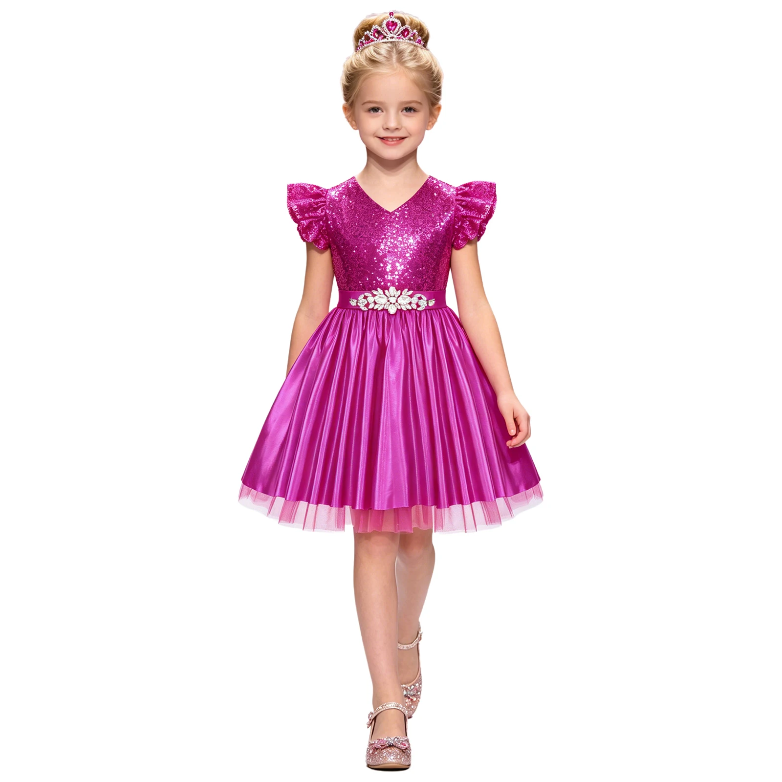 Kids Princess Dresses Sparkling Sequin Flower Girls Clothes Pageant Dance Wedding Party Dress Children PromFestival Costume