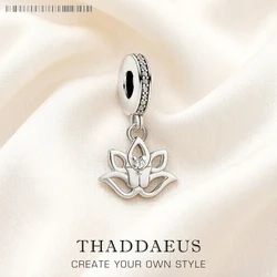 Fashion White Lotus Flower Dangle Charm 925 Sterling Silver Pure Pendant Women Girls Jewelry Gifts