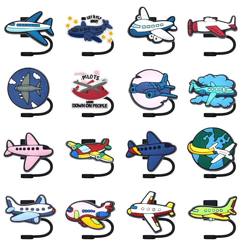 Creative Airplane Cartoon 10MM Straw Cover Cap Drink Eco-friendly Straw Plug Splash Proof Drink Cup Straw Cap Accessories Gift