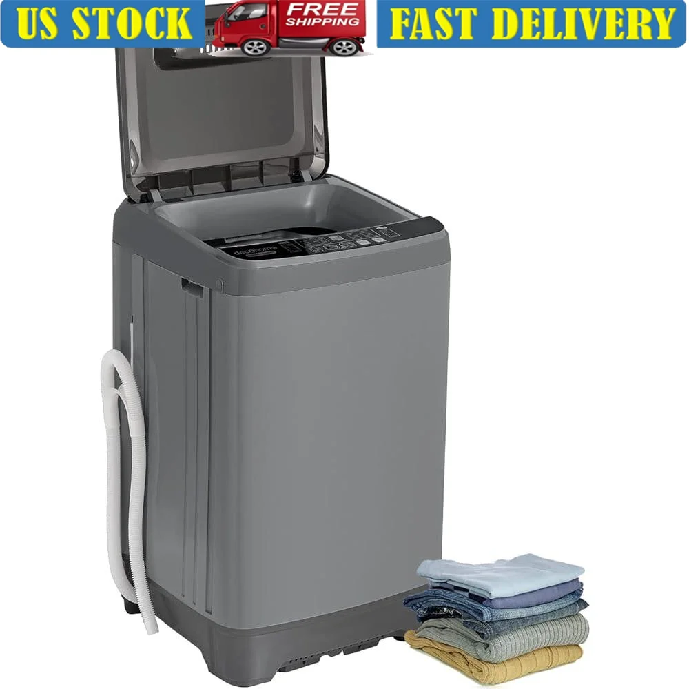 Fully Automatic Portable Washing Machine 16lb High Capacity 10 Smart Programs Spin Dry Drain Hose Child Lock Rust Resistant