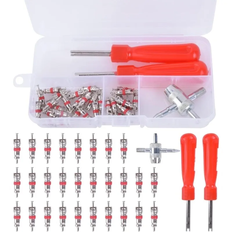 33 peças kit de reparo de pneus, ferramentas de válvula de pneu para carro motocicleta com 28 núcleos de válvula e 2 peças removedor de núcleo de válvula, ferramenta de extração rode
