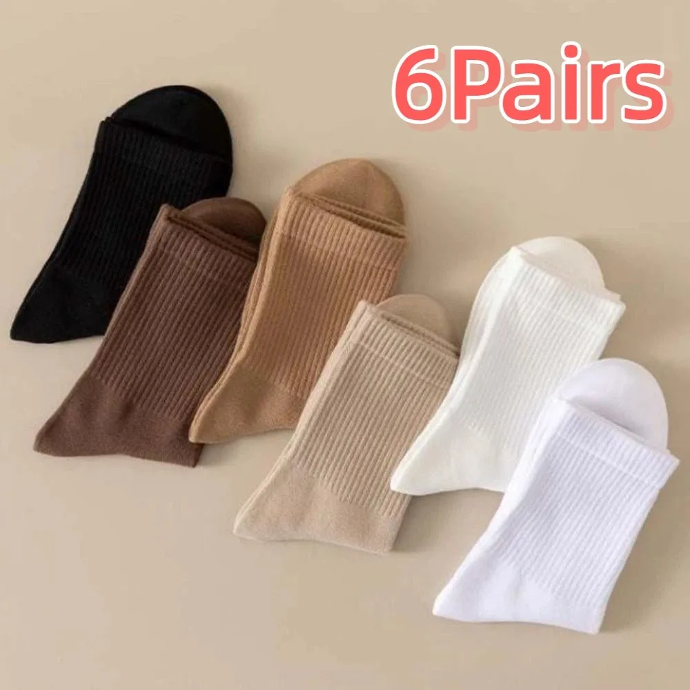 

6Pairs Casual Simple Cotton Socks Sweat-absorbing Soft Medium Tube Socks High Elasticity Comfortable Sports Socks Sleeping