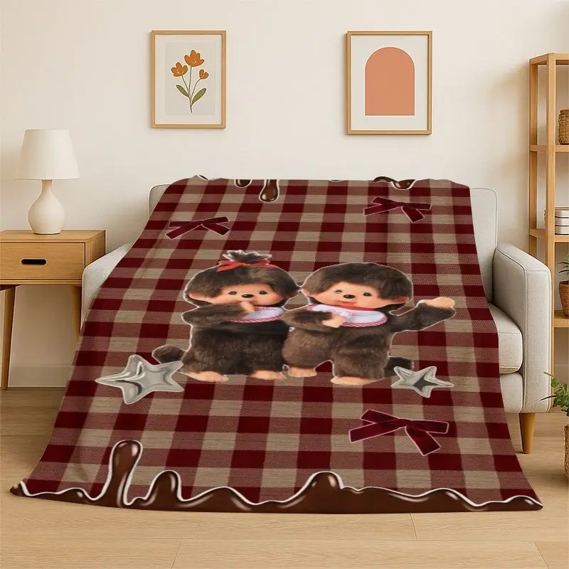 Cute M-Monchhichi Kun Chan Cartoon Flannel Blanket,Ultra Soft Plush Throw for Home Bedroom Bed Sofa Cover Camping Picnic Kids