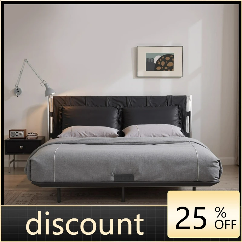 LTT steel frame bed Bauhaus retro style first layer cowhide modern light luxury wedding bed