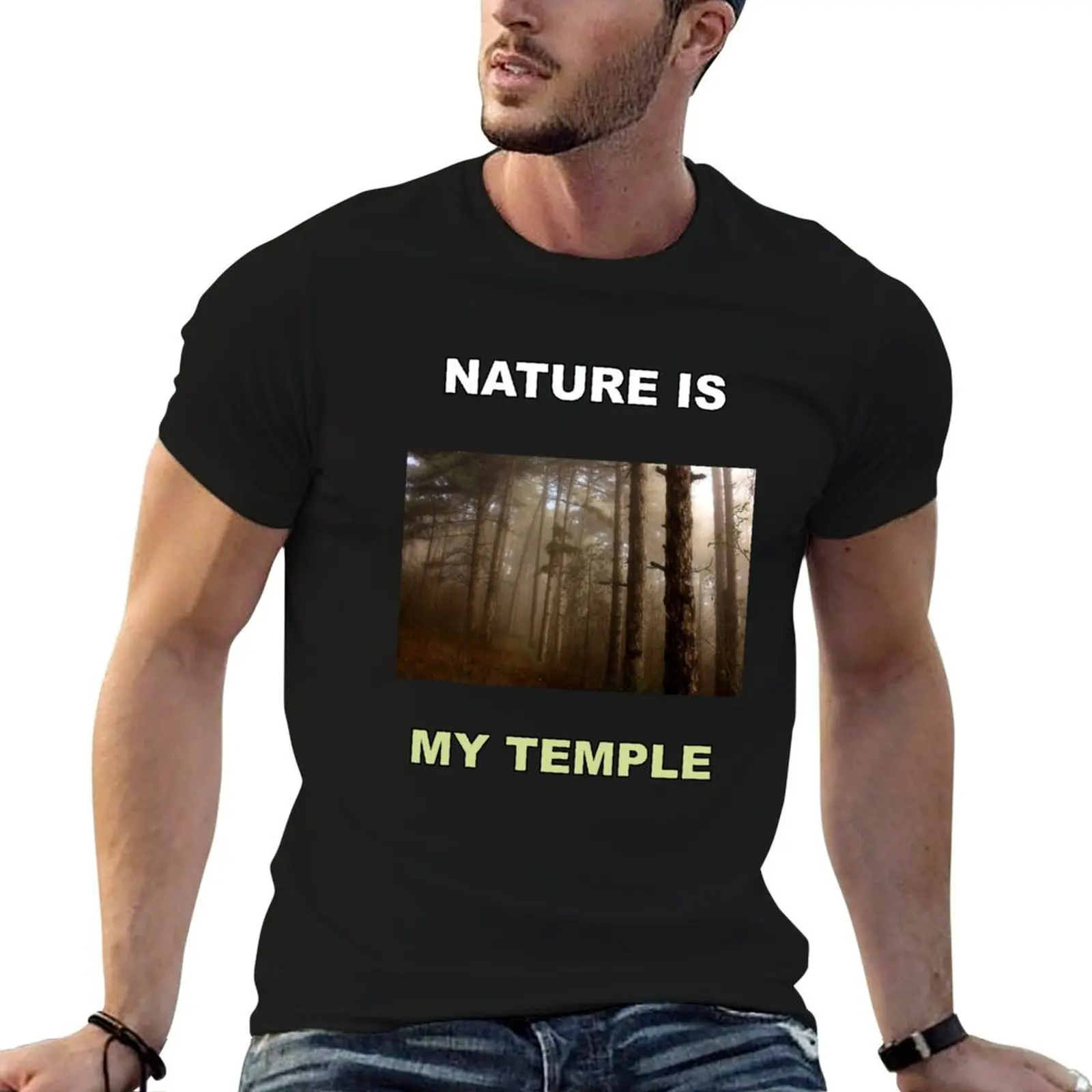 Nature Is My Temple - Foggy Woods T-Shirt anime tshirt summer shirt workout shirts for men