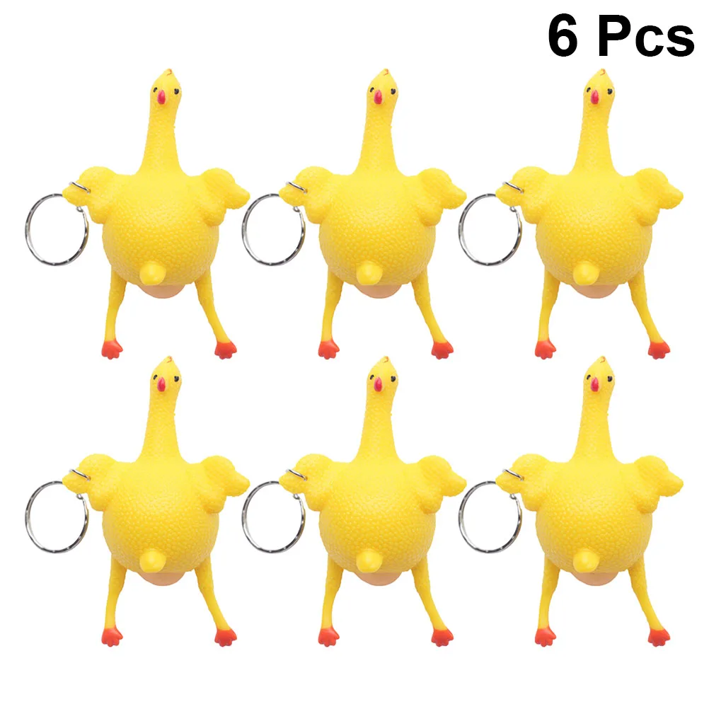 

6pcs Yellow Chicken Shaped Keychains Funny Holder Creative Key Ring Key Decoration Stylish Pendant For Bag Backpack Gift
