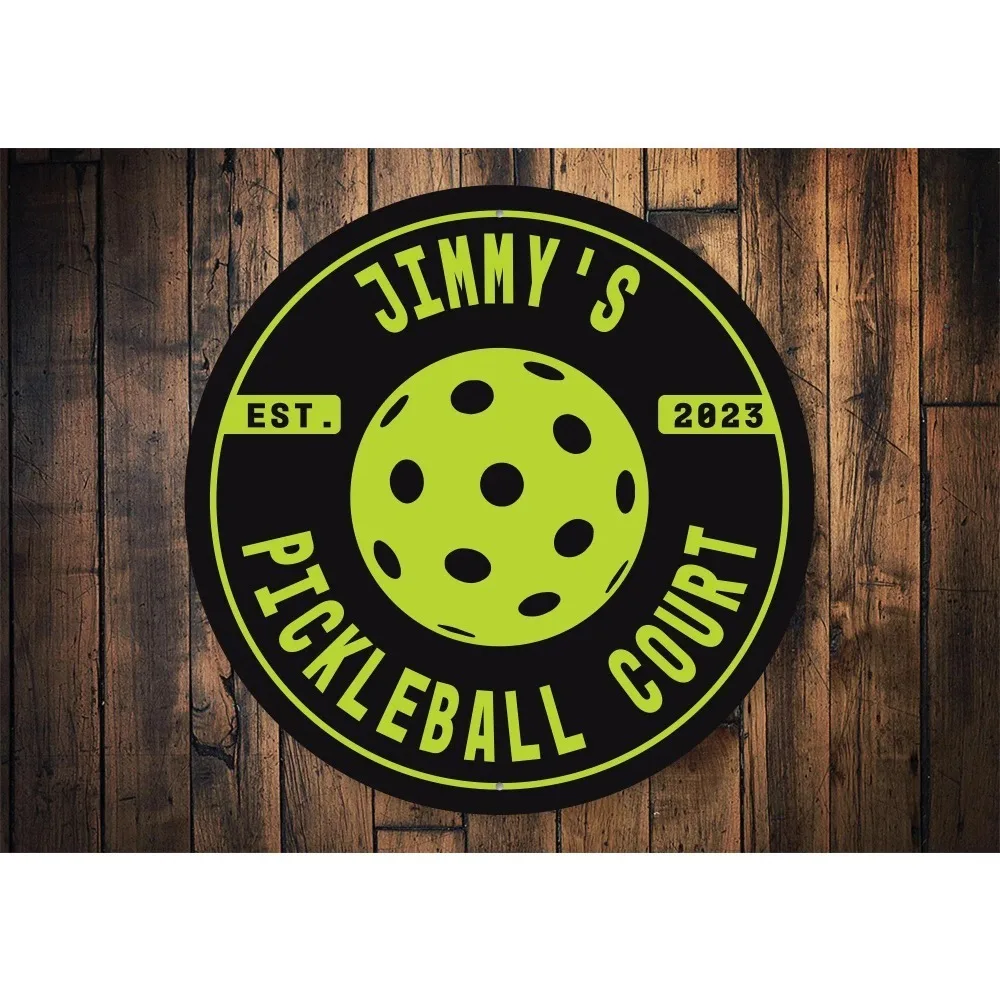 CIFbuy Personalized Round Black Aluminum Plaque, Custom Name Pickleball Sport Door Decor Gift (Only For Decoration)