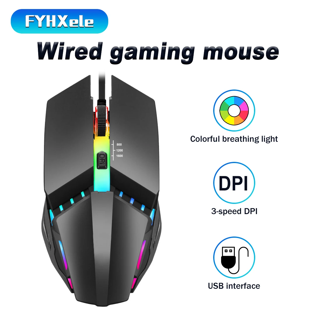 FYHXele Gaming K3 Sports LED Luminous Backlit Wired Mouse USB Wired For Desktop Laptop Office Computer Gaming Mouse