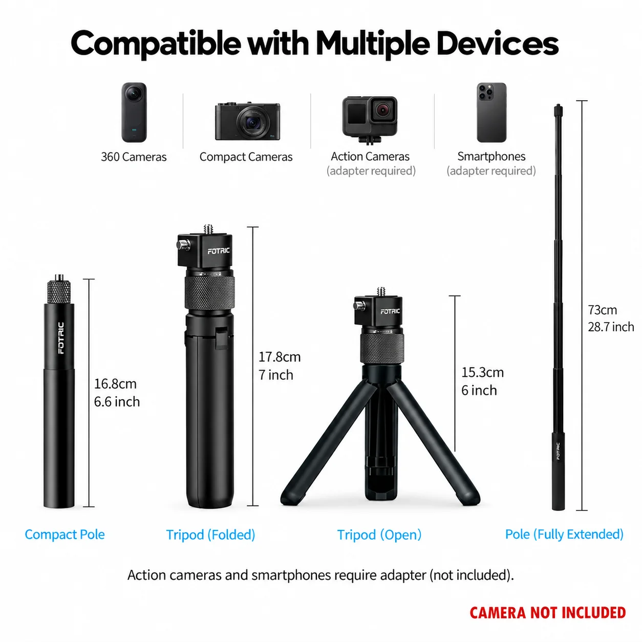 Bullet Time Handle Multifunctional Foldable Tripod with 1/4 Screw for Insta360 X5 X4 Air DJI OSMO 360 Rotary Bullet Time Tripod