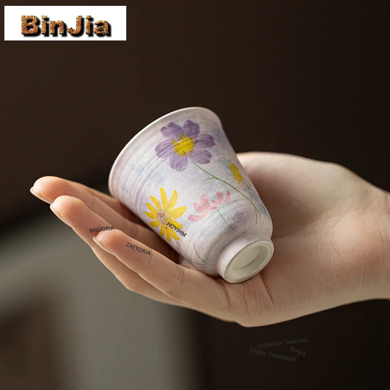 BAEJORIA 70ml Hand-painted Galsang Flower Teacup Powder Yin Purple Fragrance Cup Ladies Master Mug Meditation Cup Kung Fu Craft