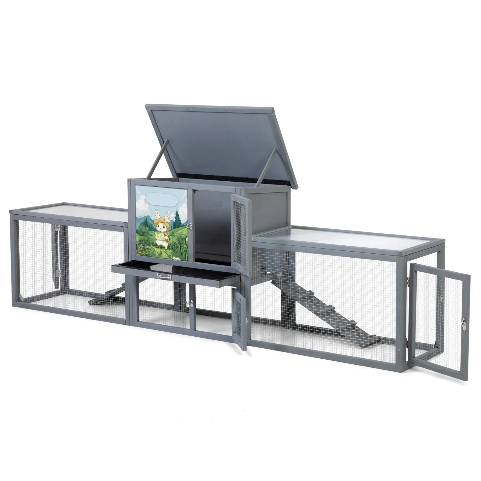 

Очень большая деревянная клетка для кроликов, уличная, 94,5 дюйма в длину