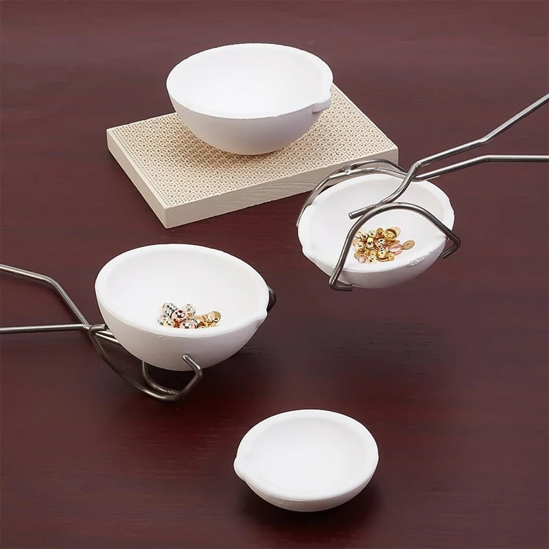 7Pcs Melting Crucible Kit For Jewelry Silver Metal, With 4Pc Ceramic Quartz Crucible Bowl Dish Cup Pot Whip Tongs Handle