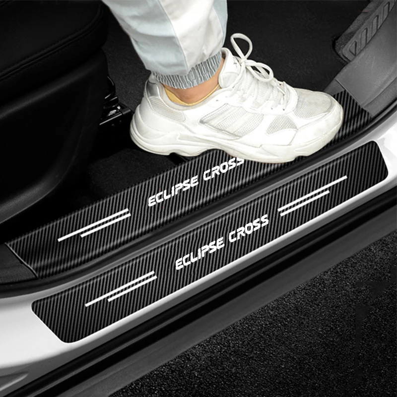 Car Door Threshold Protective Decals for Mitsubishi Eclipse Cross Logo Doorsill Trim Anti kick Stickers Pedal Guards Trunk Strip