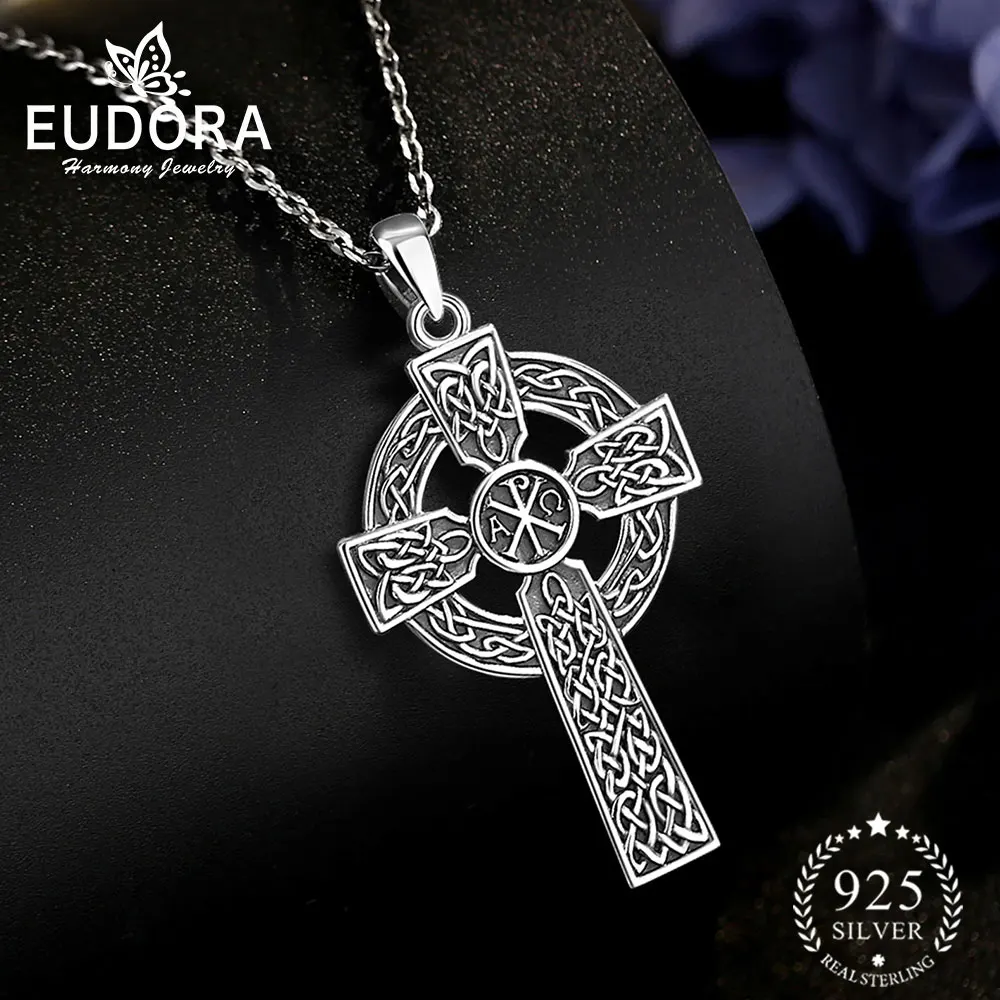 

Eudora стерлингового серебра 925 пробы Chi-Rho кельтский крест ожерелье христианский амулет кулон религиозные украшения винтажный подарок для мужчин и женщин