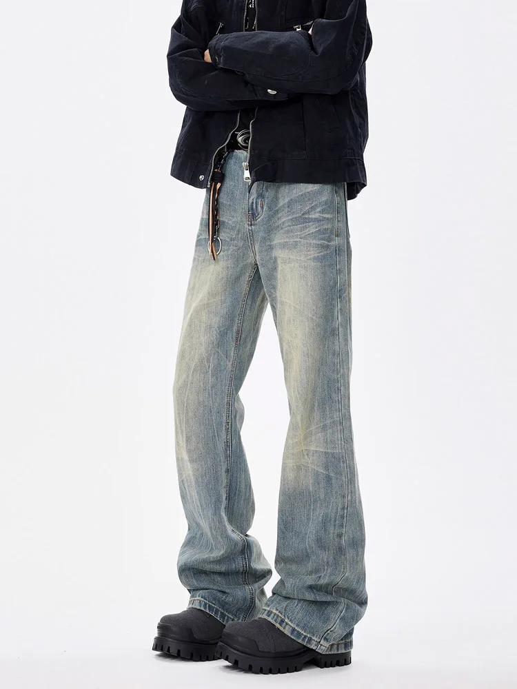 

Retro American High Street Men's Jeans Distred Loose Straight Leg Long Trousers Autumn Winter Casual Wear