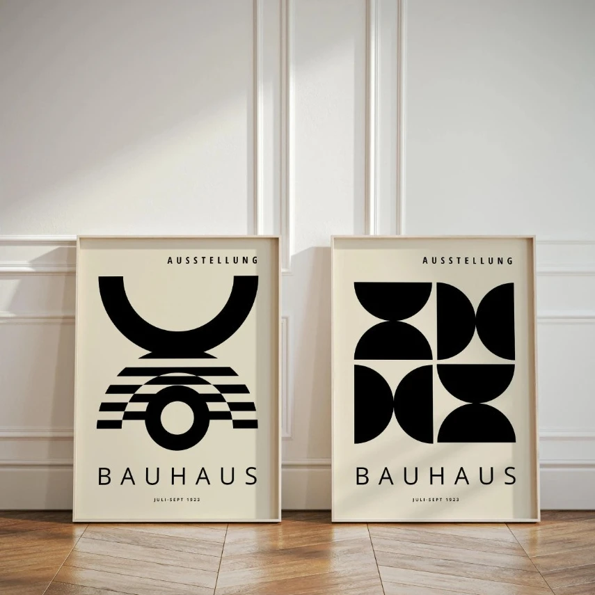 Schwarz-beige Bauhaus-Leinwanddrucke, Mid-Century Modern Bauhaus, geometrische Wandkunst, Poster für Wohnzimmer, Schlafzimmer, Heimdekoration