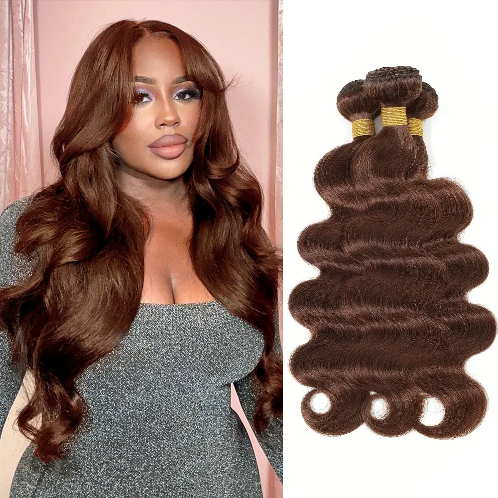 

Chocolate Brown Bundles Raw Virgin 100% Human Hair Body Wave Weaving 1/3/4 Bundles Deals Only Colored Remy Human Hair Extensions