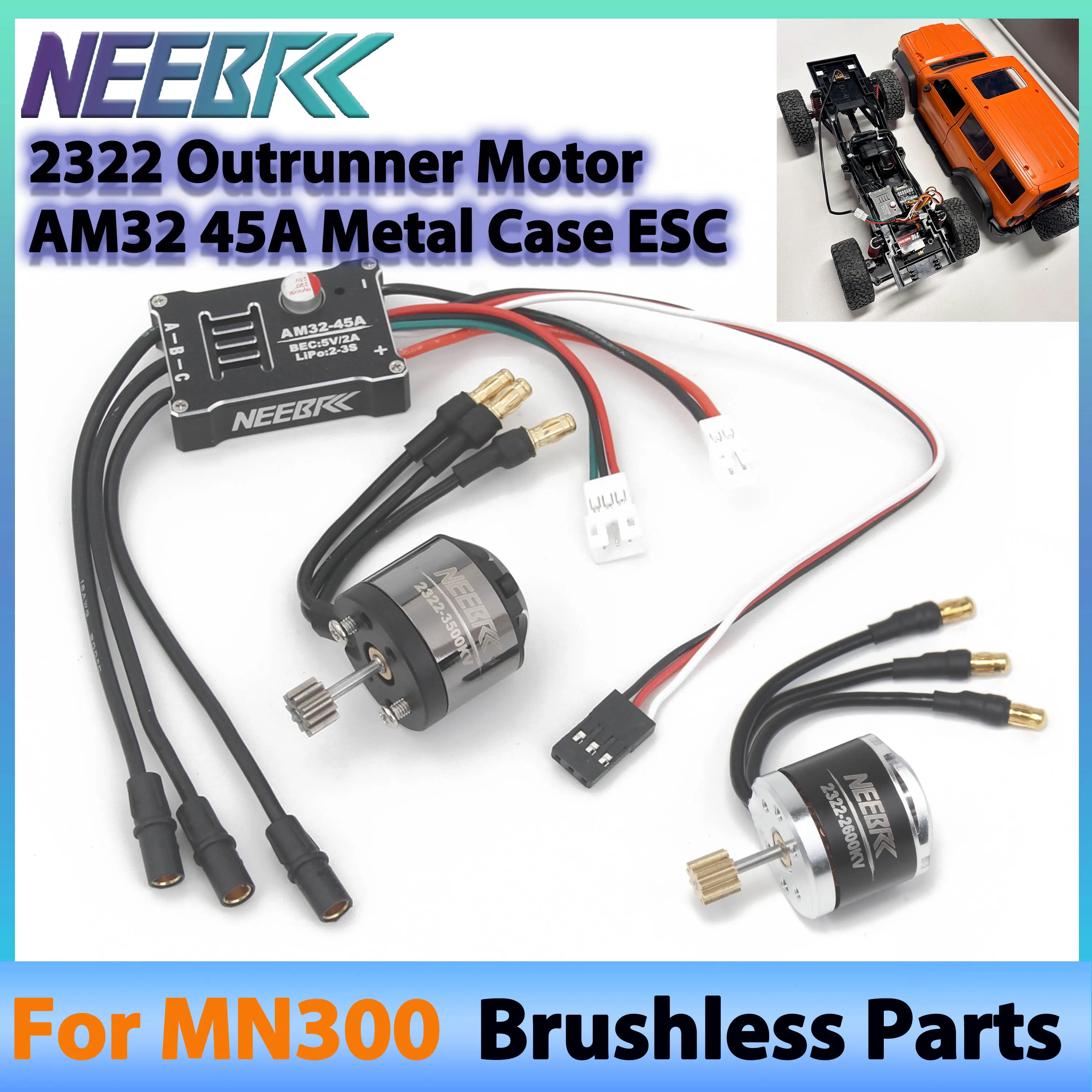 

1/12 RC Car Crawler MN300 2322 2600KV 3500KV Brushless Motor AM32 45A Metal ESC Original Plug for Tank 300 Upgrade Power Kit
