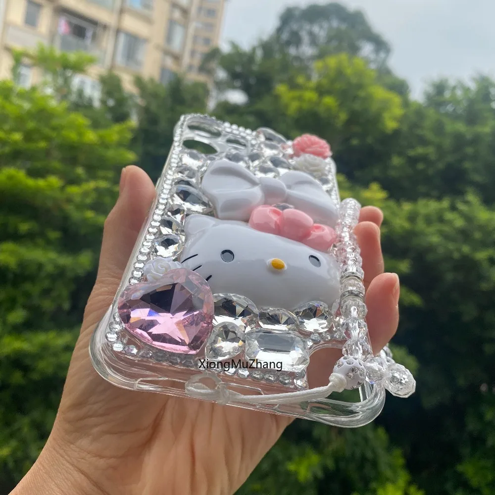 Für Nothing Phone 4A 4B (4A) Pro Phone 3 3A Pro 3A Lite 2 2A 1 Hello Kitty Diamant Bling Handgelenk-Schlaufe Hülle Strass-Abdeckung – Detail 5