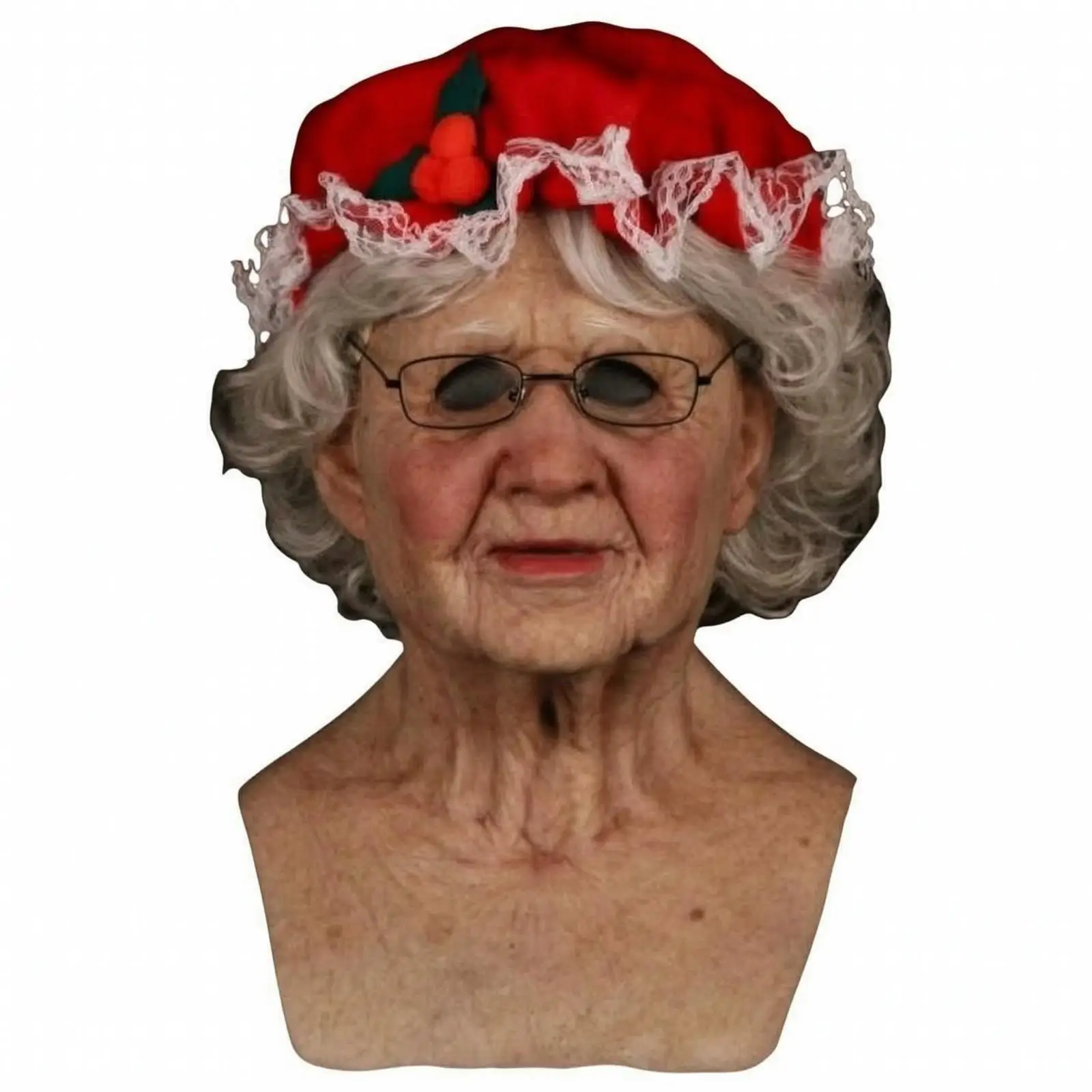Realistic Scary Old Woman Mask Latex Halloween Elderly Lady Face Cover with Wig for Costume Party Performance - view 2