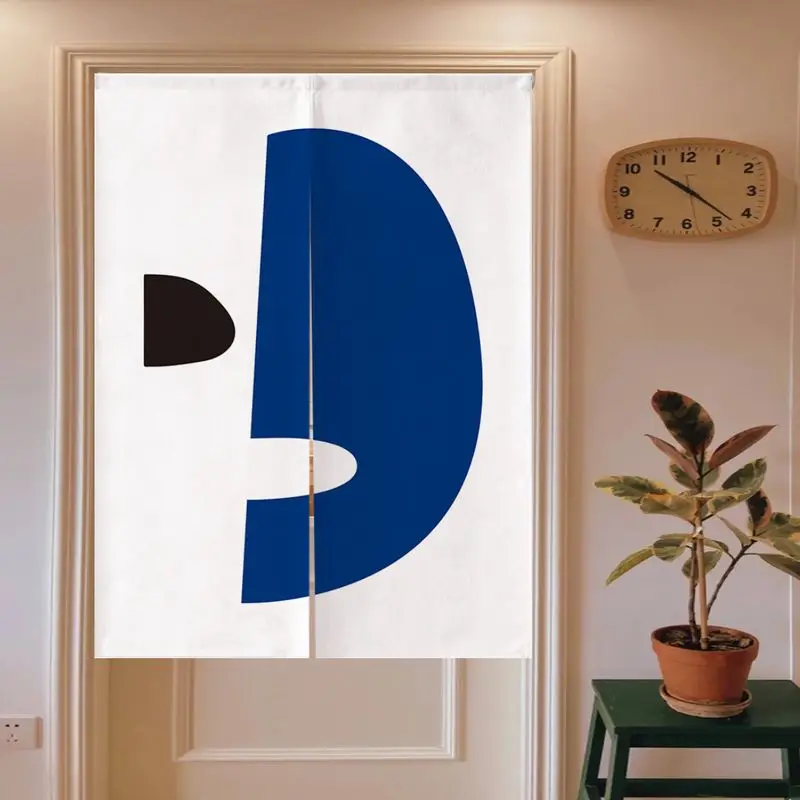 VIKAMA Japanese Klein Blue Abstract Block Noren Doorway Curtain Room Divider Privacy Tapestry for Bedroom Office Minimal Decor