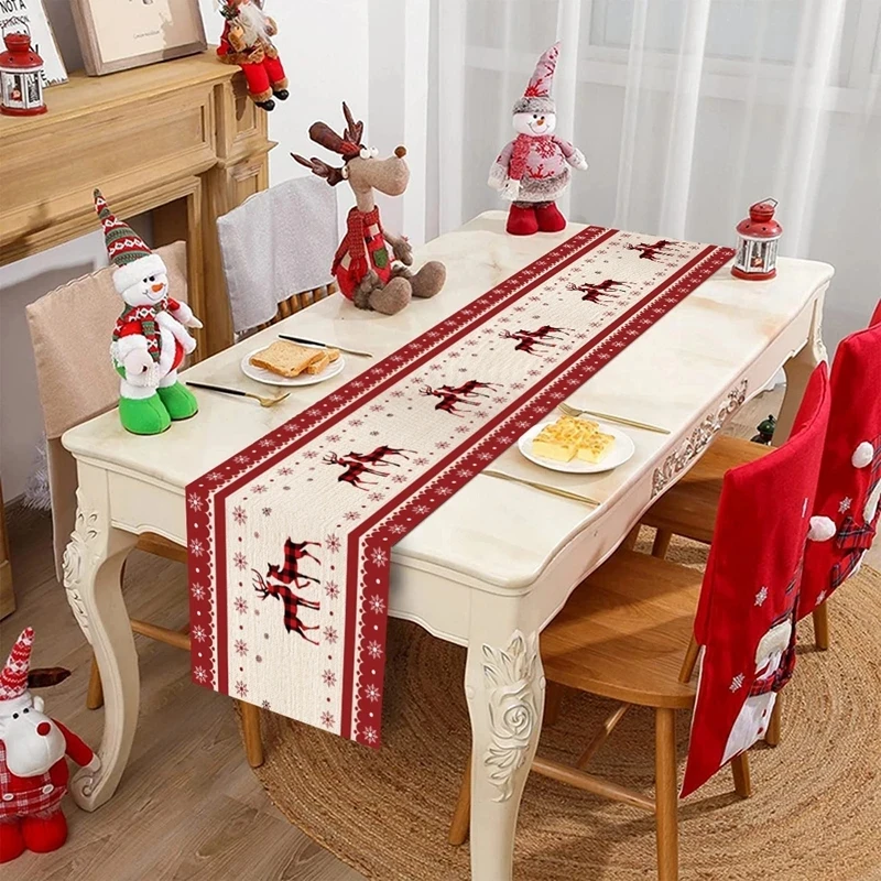 Christmas Table Runner Merry Christmas Decorations For Home 2024 Cristmas Table Flag Cover Navidad Noel Gift New year Tablecloth