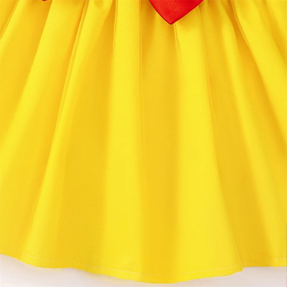 Baby Girls Snow White Party Dresses Infant Crawl Yellow Princess Gown Girl Big Bow Fluffy Clothes Toddler Climber New Costumes