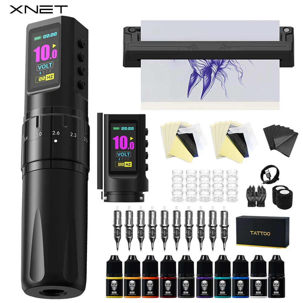 XNET X160 Rotaty Tattoo Machine Kit With Tattoo Transfer Machines Adjustable Stroke 2.0-4.2MM 1600mAh Battery Tattoo Set