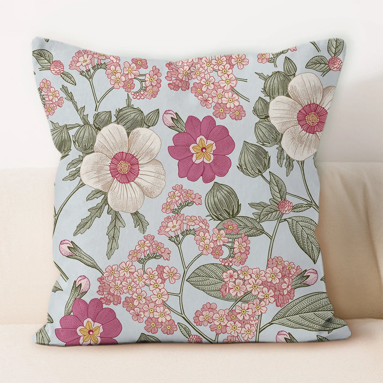 Funda de almohada de felpa con patrón de flores y hojas clásicas para decoración del hogar, oficina, sala de estar, sofá, funda