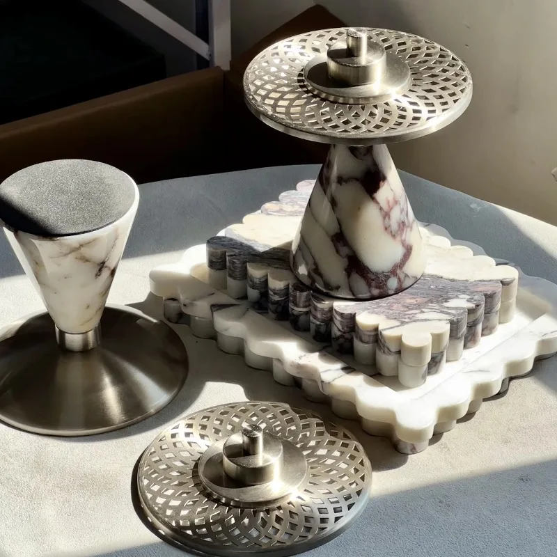 Factory 10x19x15.5CM Luxury Calacatta Marble Violet Stone Aromatherapy Incense Burner Arabian Handmade Middle East Aromatherapy