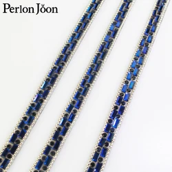 1 Yard 0.8cm Royal Blue Hot Fix Rhinestone Tape Glass Ribbon Crystal Decoration Iron Trim for Shoes Clothing Accessories TR018