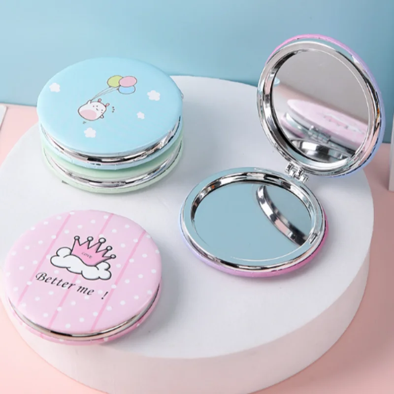 Cute Round Cartoon Mirror, Flip-Design Compact Mirror for Purse Travel Makeup, Portable Folding Handheld Mirror